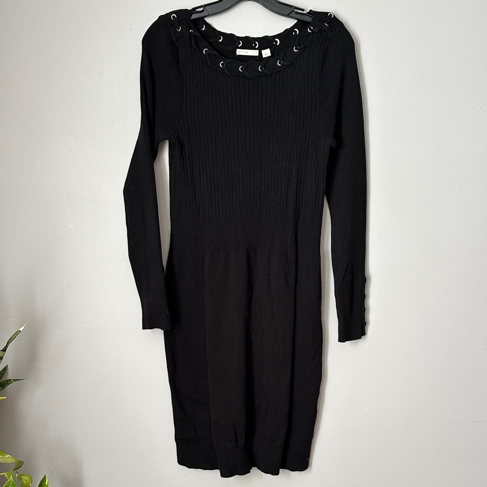 EST 1946 long sleeve detailed neckline  Black Dress size L